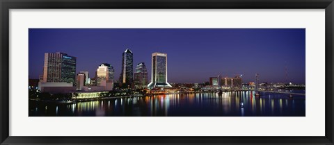 Framed Buildings Lit Up At Night, Jacksonville, Florida, USA Print