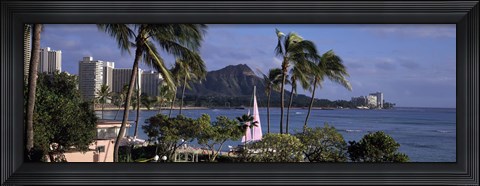 Framed Palm trees on Waikiki Beach, Oahu, Honolulu, Hawaii Print