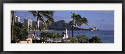 Framed Palm trees on Waikiki Beach, Oahu, Honolulu, Hawaii Print