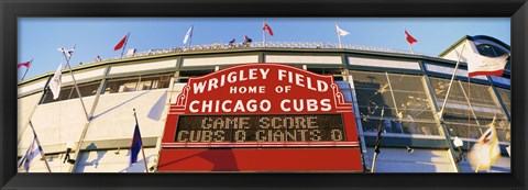 Framed Red score board outside Wrigley Field,USA, Illinois, Chicago Print