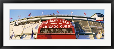 Framed Red score board outside Wrigley Field,USA, Illinois, Chicago Print