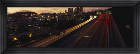 Framed Aerial view at dusk, Seattle, Washington State, USA Print