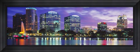 Framed Panoramic View Of An Urban Skyline At Night, Orlando, Florida, USA Print
