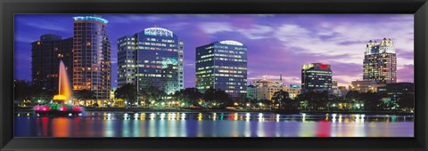 Framed Panoramic View Of An Urban Skyline At Night, Orlando, Florida, USA Print