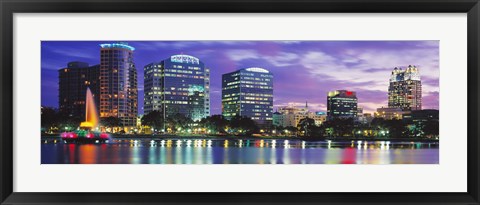 Framed Panoramic View Of An Urban Skyline At Night, Orlando, Florida, USA Print
