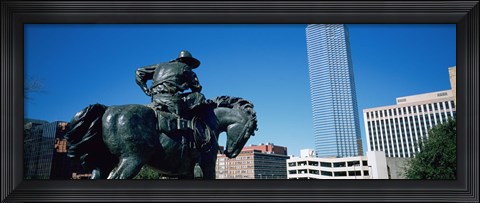 Framed Low Angle View Of A Statue In Front Of Buildings, Dallas, Texas, USA Print