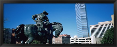 Framed Low Angle View Of A Statue In Front Of Buildings, Dallas, Texas, USA Print