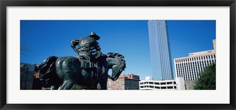 Framed Low Angle View Of A Statue In Front Of Buildings, Dallas, Texas, USA Print