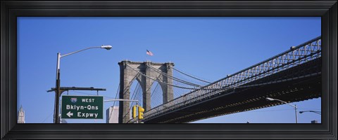 Framed Low angle view of a bridge, Brooklyn Bridge, Manhattan, New York City, New York State, USA Print