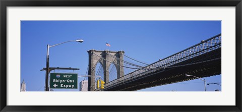 Framed Low angle view of a bridge, Brooklyn Bridge, Manhattan, New York City, New York State, USA Print