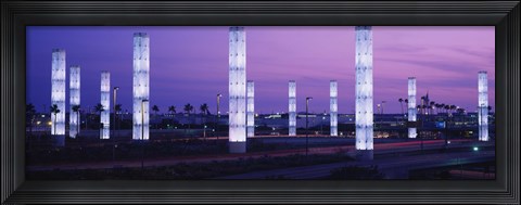 Framed Light sculptures lit up at night, LAX Airport, Los Angeles, California, USA Print