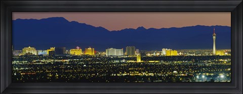 Framed Aerial View Of Buildings Lit Up At Dusk, Las Vegas, Nevada, USA Print