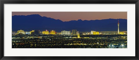 Framed Aerial View Of Buildings Lit Up At Dusk, Las Vegas, Nevada, USA Print