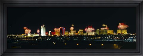 Framed Distant View of Buildings Lit Up At Night, Las Vegas, Nevada, USA Print
