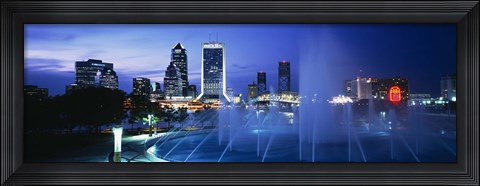 Framed Fountain, Cityscape, Night, Jacksonville, Florida, USA Print