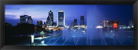 Framed Fountain, Cityscape, Night, Jacksonville, Florida, USA Print