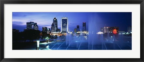 Framed Fountain, Cityscape, Night, Jacksonville, Florida, USA Print