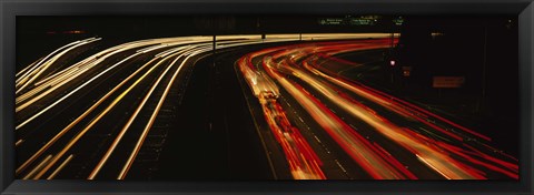 Framed High angle view of traffic on a road at night, Oakland, California, USA Print