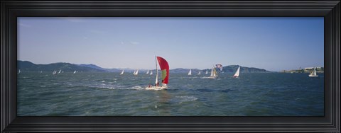 Framed Sailboats in the water, San Francisco Bay, California, USA Print