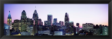 Framed Philadehphia Skyline with Pink and Purple Sky Print