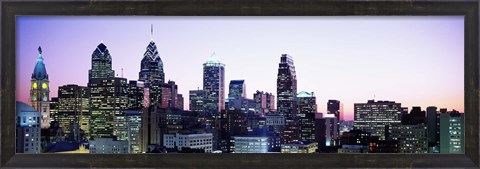 Framed Philadehphia Skyline with Pink and Purple Sky Print