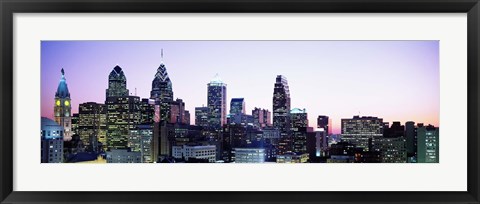 Framed Philadehphia Skyline with Pink and Purple Sky Print