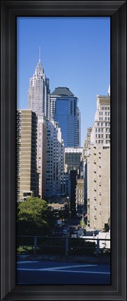 Framed Low angle view of Manhattan skyscrapers, New York City Print