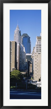 Framed Low angle view of Manhattan skyscrapers, New York City Print