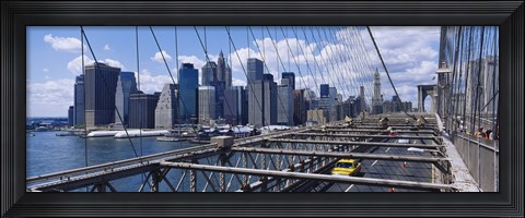 Framed Traffic on a bridge, Brooklyn Bridge, Manhattan, New York City, New York State Print