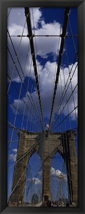 Framed Low angle view of a bridge, Brooklyn Bridge, Manhattan (color, vertical) Print