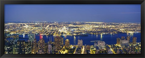 Framed Aerial View Of Buildings Lit Up At Dusk, Manhattan Print