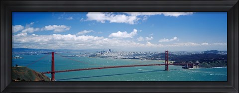 Framed High angle view of a suspension bridge across a bay, Golden Gate Bridge, San Francisco, California, USA Print