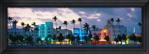 Framed Buildings Lit Up At Dusk, Ocean Drive, Miami Beach, Florida, USA Print