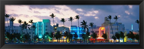 Framed Buildings Lit Up At Dusk, Ocean Drive, Miami Beach, Florida, USA Print