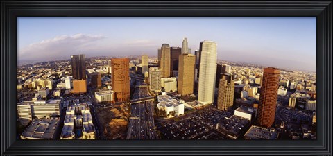 Framed High angle view of the Financial District, Los Angeles, California, USA Print