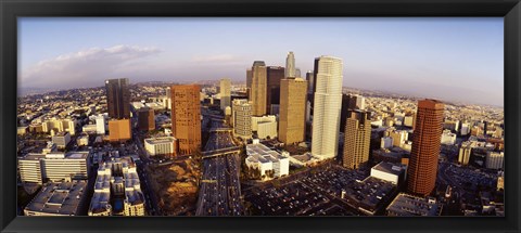 Framed High angle view of the Financial District, Los Angeles, California, USA Print