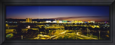Framed High angle view of buildings lit up at dusk, Las Vegas, Nevada, USA Print