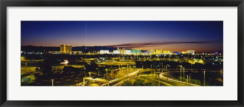 Framed High angle view of buildings lit up at dusk, Las Vegas, Nevada, USA Print