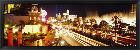 Framed Buildings in a city lit up at night, Las Vegas, Nevada Print