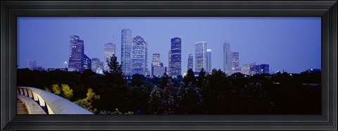 Framed Buildings lit up at dusk, Houston, Texas Print