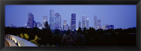 Framed Buildings lit up at dusk, Houston, Texas Print