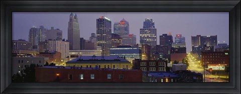 Framed Buildings lit up at dusk, Kansas City, Missouri, USA Print