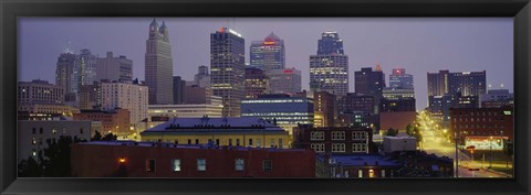 Framed Buildings lit up at dusk, Kansas City, Missouri, USA Print