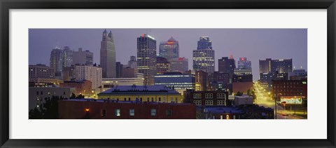 Framed Buildings lit up at dusk, Kansas City, Missouri, USA Print