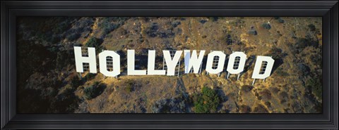 Framed USA, California, Los Angeles, Aerial view of Hollywood Sign at Hollywood Hills Print