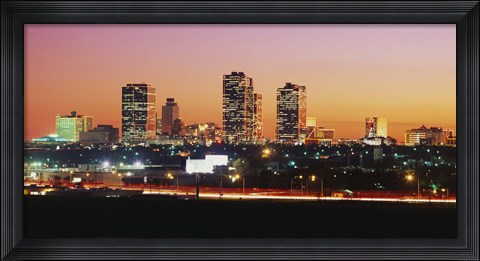 Framed Fort Worth at dusk, Texas Print