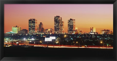 Framed Fort Worth at dusk, Texas Print