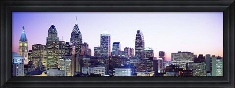 Framed Philadelphia Lit Up At dusk Print