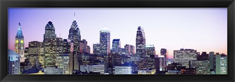 Framed Philadelphia Lit Up At dusk Print