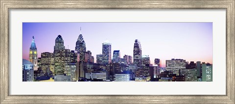Framed Philadelphia Lit Up At dusk Print
